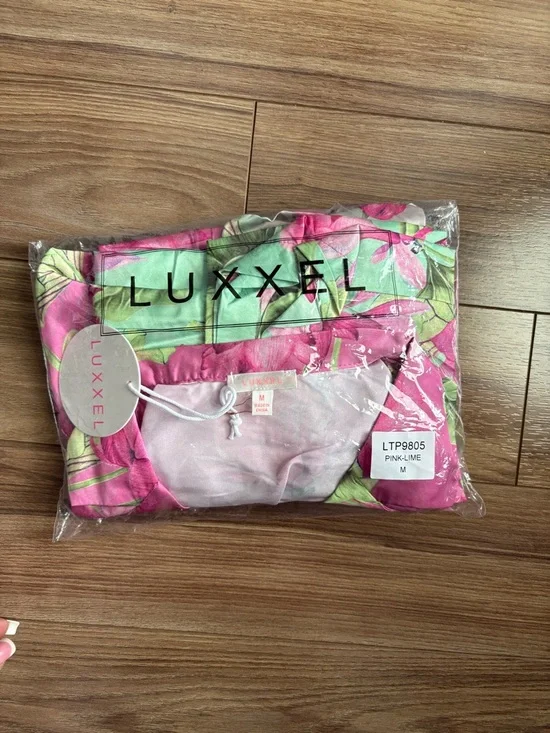 Luxxel Pink Floral Tie-Front Wide-Leg Pant Set - Picture 3 of 3